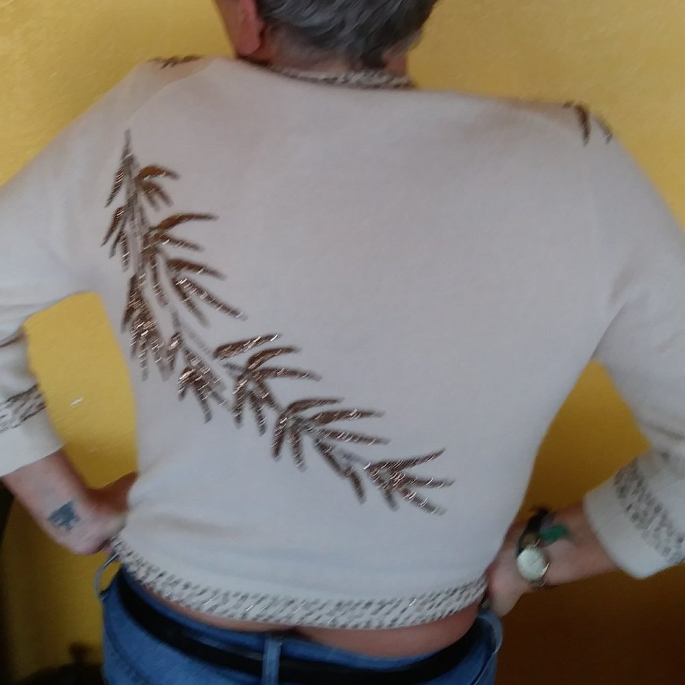 Gasp-worthy Vintage Chic lambs wool/angora hand-beaded sweater! Stop traffic!